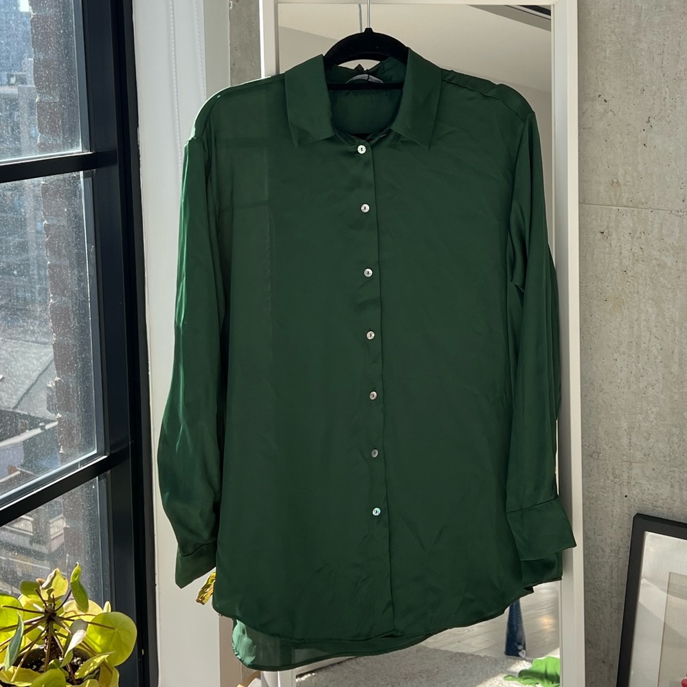 NWT Zara Green Satin Shirt